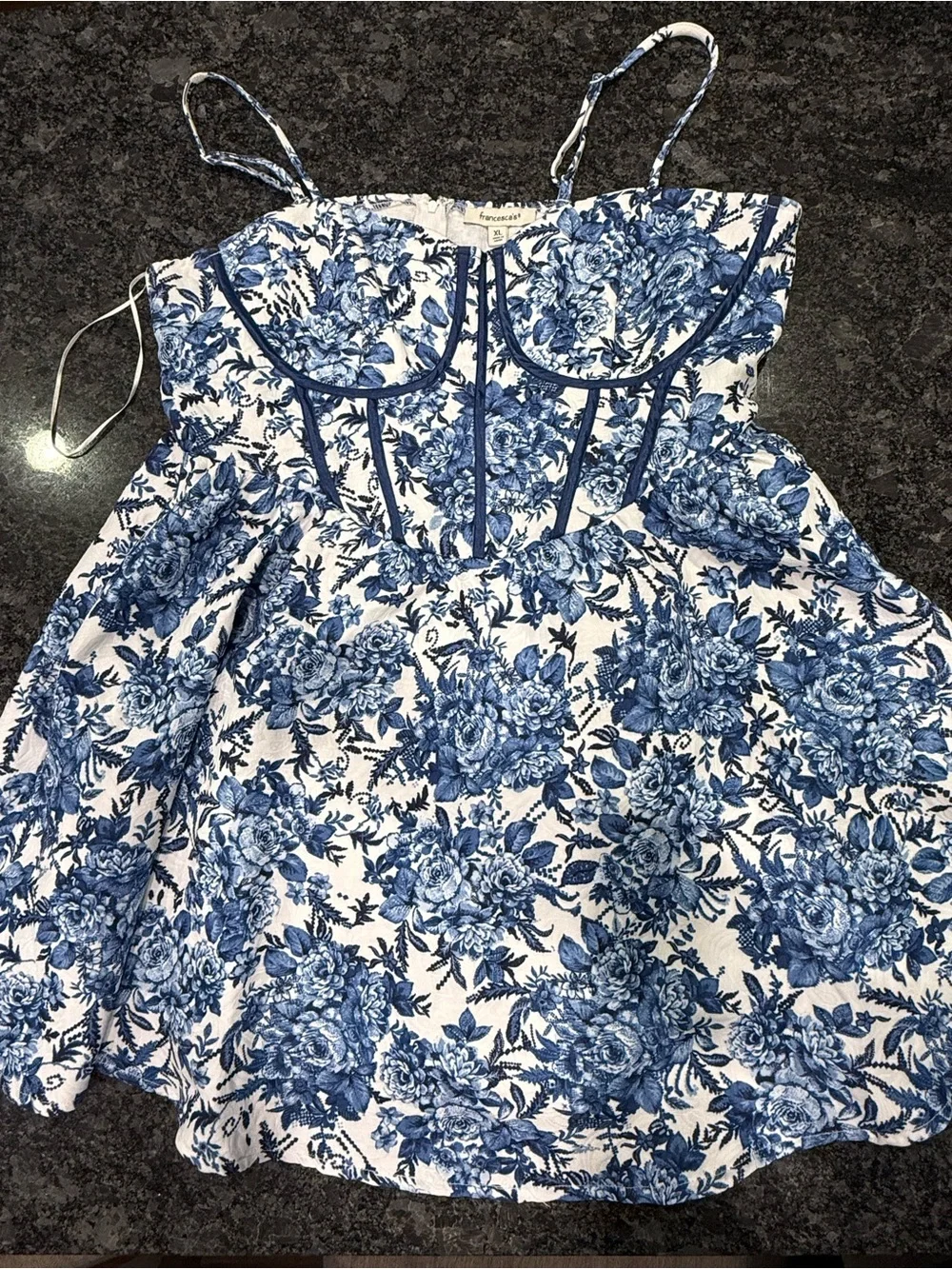 Francesca's Blue and White Floral Bustier Dress